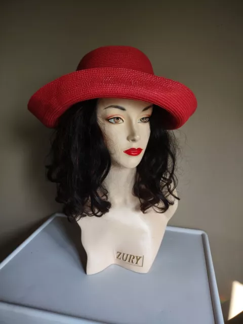 Vintage BETMAR NY Women's Red Floppy Sun Beach Classy Wide Brim Paper Hat