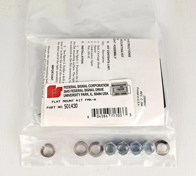 New Federal Signal 501430 Flat Mounting Kit Fmk-A For Jetstream Light Assembly!