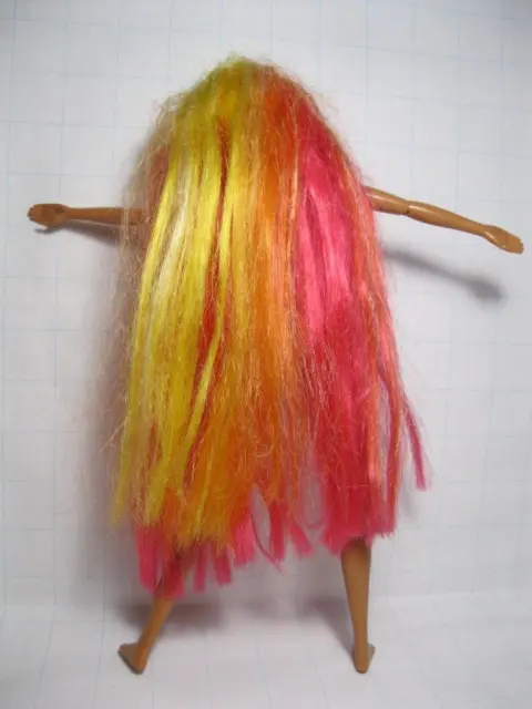 1996 BARBIE DOLL ultra long PINK YELLow RAINBOW HULA HAIR JOINTED legs spread