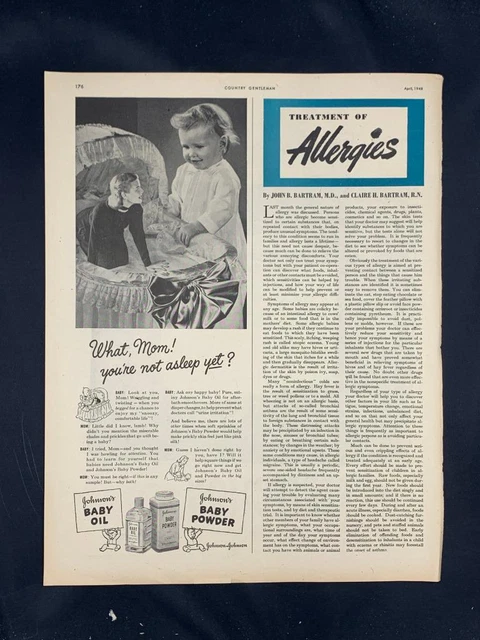 Magazine Ad* - 1948 - Johnson's Baby Powder - Mom in Bassinet