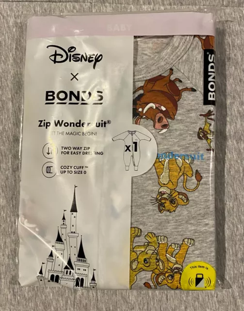 Bonds Baby Wondersuit Zippy Disney Lion King Grey Size 000, 00, 0, 1, 3 BNIP