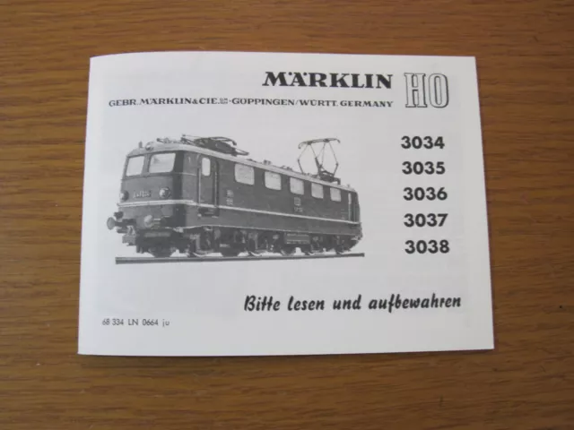 Marklin Ho Notice Locomotives 3034 3035 3036 3037 3038 Juin 1964