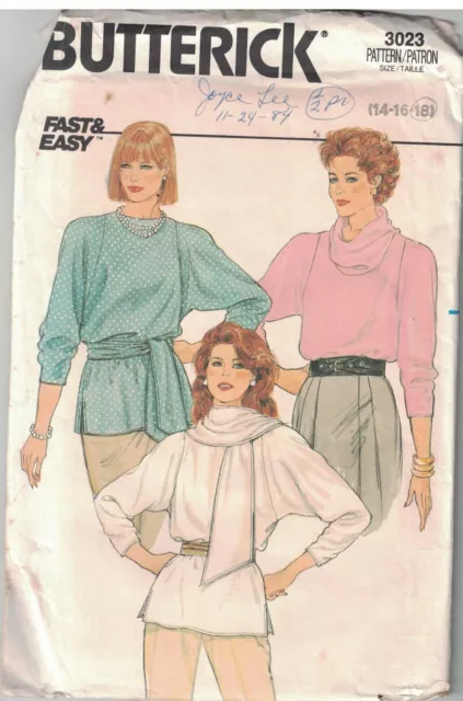 3023 Vintage SEWING Butterick Pattern Misses Loose Fitting Pullover Blouse OOP