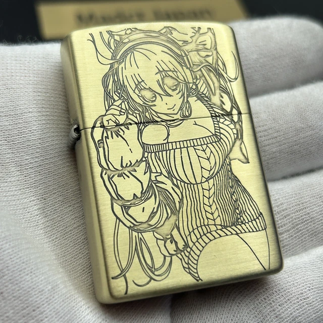Zippo Oil Lighter Super Sonico Cute Girl Antique Gold Brass Japan