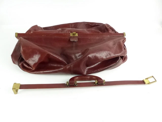 Braun Büffel alte Arzttasche Hebammentasche Doktortasche Leder Bordeaux (W)