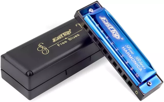 EASTTOP Diatonic Harmonica 1/7 10Holes Blue Harp Mouth Organ Harmonica Set Gift 2