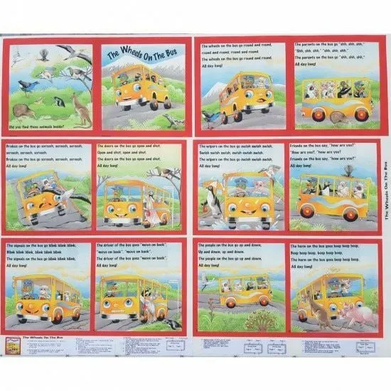The Wheels on the Bus Cotton Quilting Fabric Book Panel