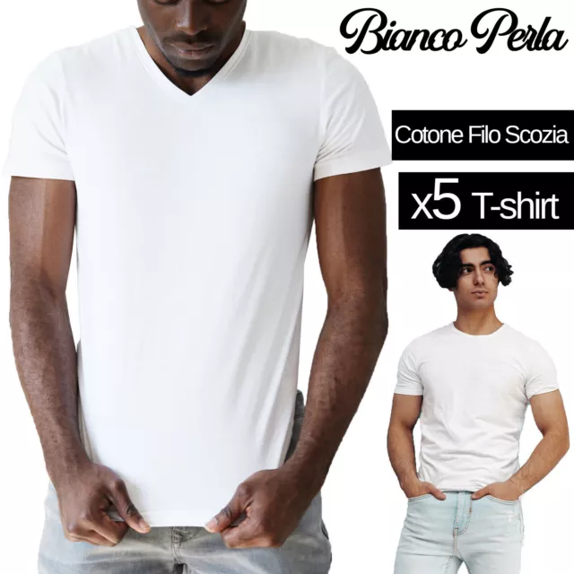 5 T-shirt Uomo B. Perla Firmata Intima Slim Fit Cotone Maglia Mezza Manica