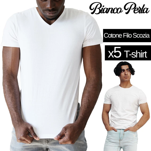 5 T-shirt Uomo B. Perla Firmata Intima Slim Fit Cotone Maglia Mezza Manica