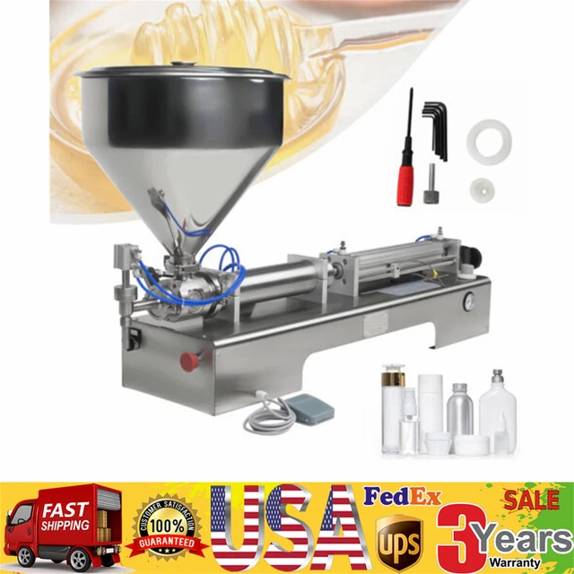 Liquid Paste Filling Machine Pneumatic Bottle Pack Piston Filler + Hopper 600ml