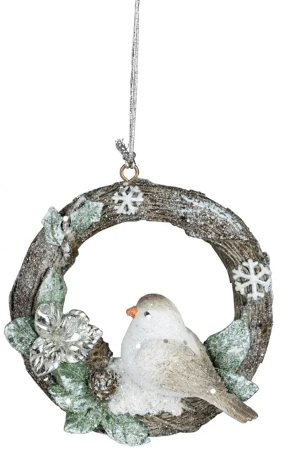Fensterhänger Deko-Vogel in einem Kranz Winterdeko Hängedeko 13cm Weihnachtsdeko