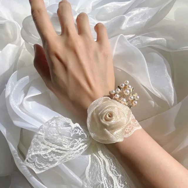 Floral Wristlet Bride Wrist Flower Wedding Wrist Flower Silk Ribbon Bracelet