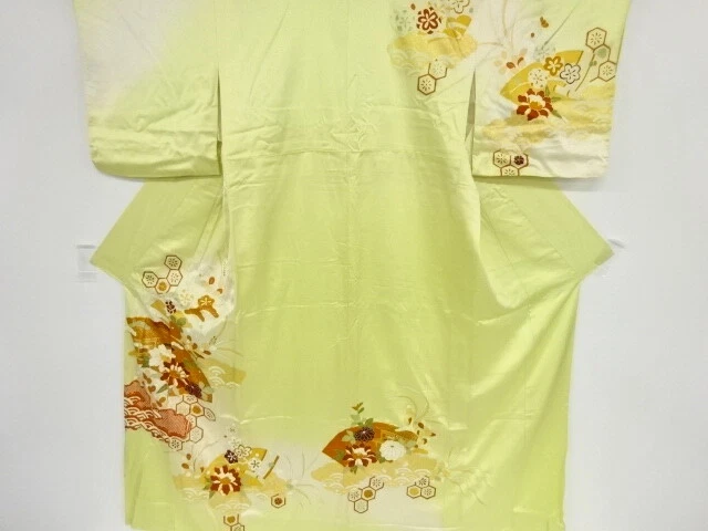 39473# Japanese Kimono / Antique Kimono / Embroidery / Jigami Pattern & Mans