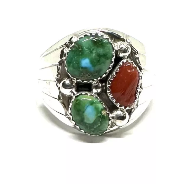 Native American Sterling Silver Navajo Handmade Sonoran Turquoise Ring Size13.75