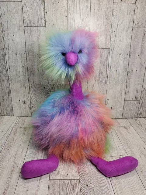 Jellycat 14"  Rainbow Pompom Ostrich Emu Bird Plush Furry Stuffed Blue Purple