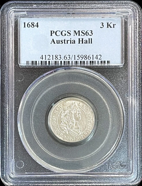 1684 Silver Austria 3 Kreuzer Leopold Of Habsburg Coin Pcgs Mint State 63