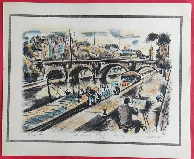 Tai Paris Le Pont Neuf vers 1950 MELLA TONI Darboy Affiche entoilée
