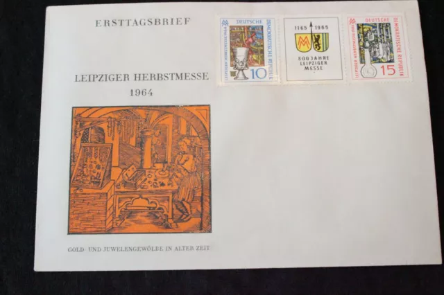 Postkarte Ersttagsbrief mit Briefmarken DDR Leipziger Herbstmesse 1964
