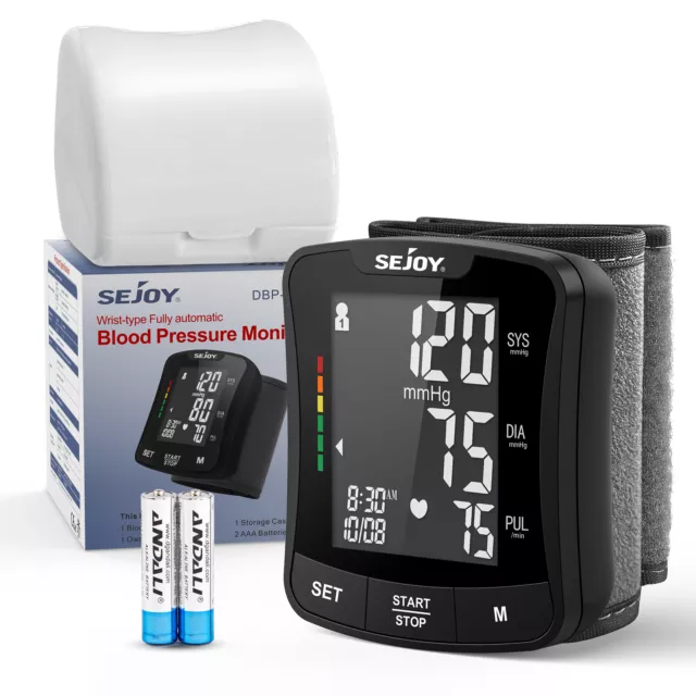 SEJOY Digital Automatic Blood Pressure Monitor Wrist Backlit Heart Rate Machine