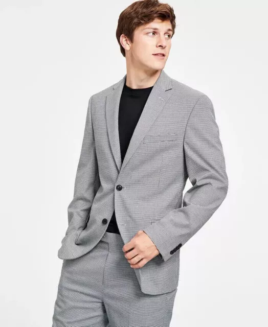 Alfani Mens 40L Slim-Fit Black White Houndstooth Suit Jacket Blazer