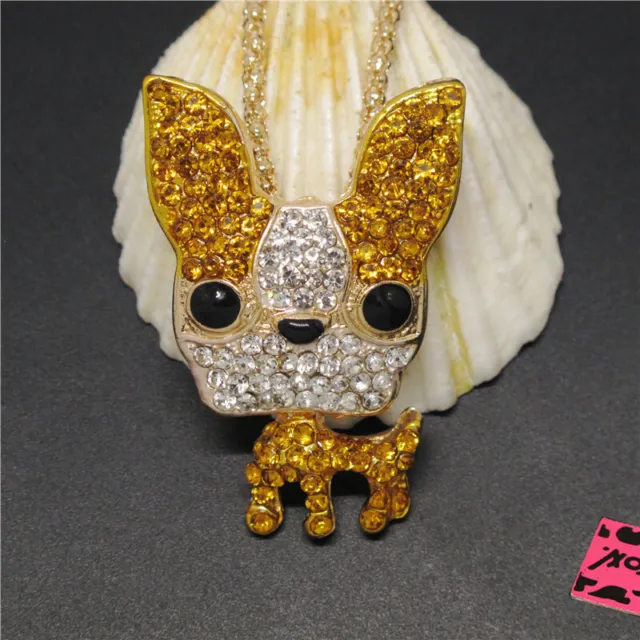 Hot Cute Yellow Puppy Dog Crystal Animal Fashion Women Pendant Chain Necklace