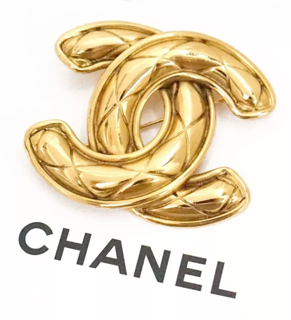 CHANEL AUTHENTIC CLASSIC Crystal Pearl CC Logo Brooch Pin Gold