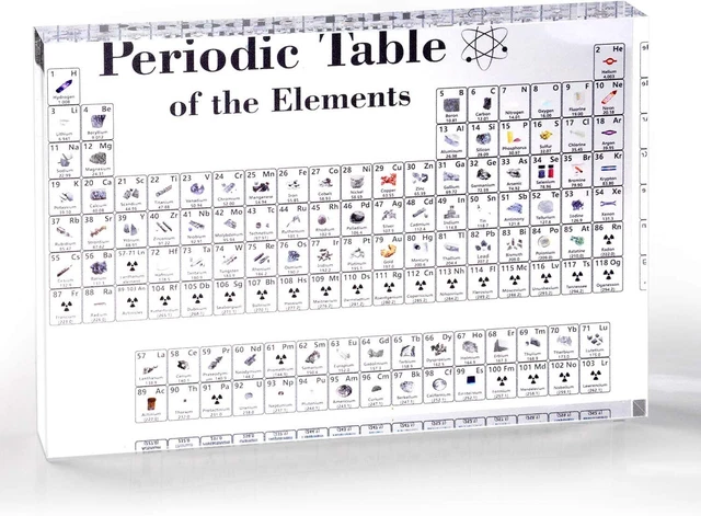 Tavola periodica con elementi reali, 21 x 16 x 5,5 cm, in acrilico, tabella peri
