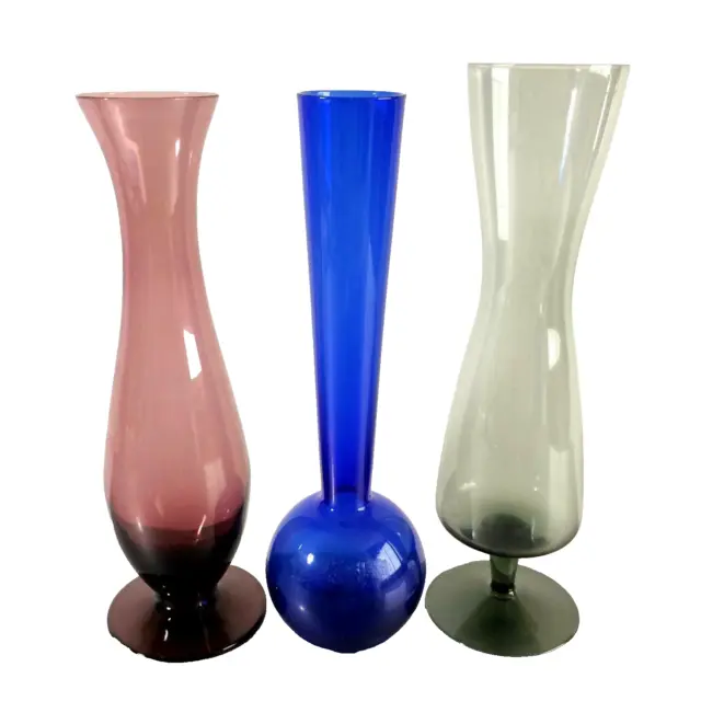Vasen SET 50er 60er Rauchglas lila blau Glas Vase MID CENTURY