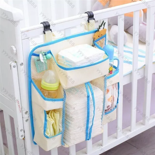 Baby Crib Storage Bag Hanging Diapers Organizer Nursery Bed Bedside Pocket NEW