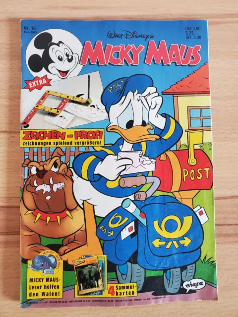 Micky Maus Heft 16 1993 mit Beilage Zeichen-Profi und Sammelkarten