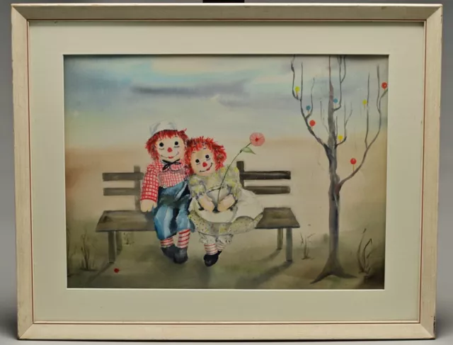 VINCENT DOTT Original Vintage Signed Raggedy Ann Andy Dolls Watercolor Painting