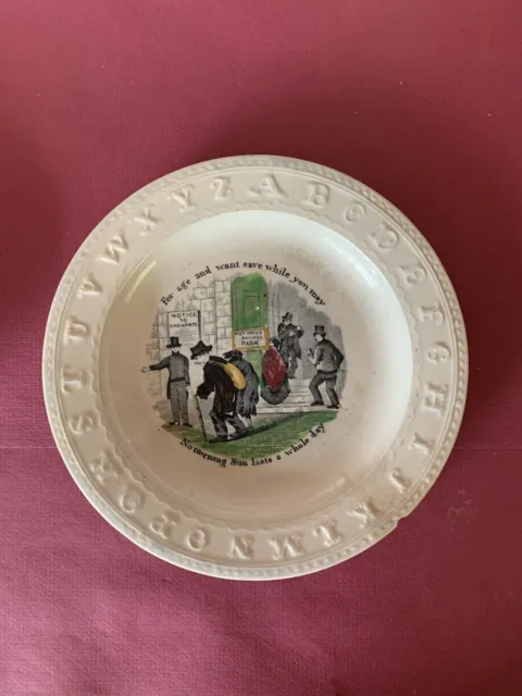 c.1850 ABC Plate 8" Franklin Proverbs Save While You May Meakin Transferware