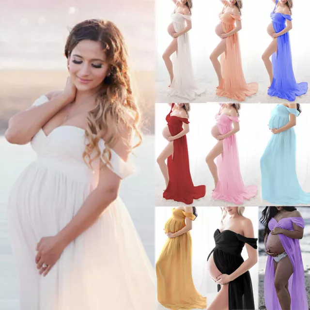 Pregnant Women Off Shoulder Maxi Dress Maternity Photo Shoot Photography Gown