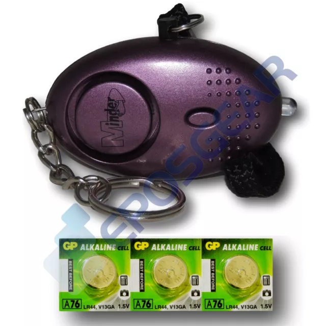 Purple 140db Personal Panic Rape Attack Safety Alarm Torch with Spare Batteries