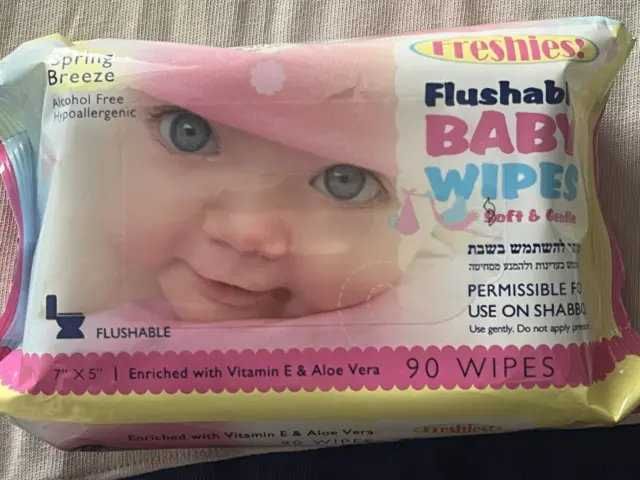 Flushable Soft Gentle Fresh Hypoallergenic Baby Wipes- 4 PACKS/90 WIPES PER PACK