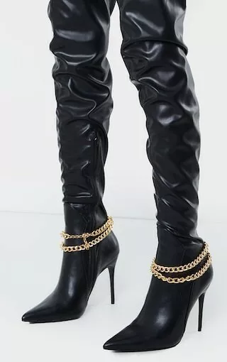 Bnib 5 Plt Black Pu Over Knee Otk Thigh Clubbing Nightclub Boots