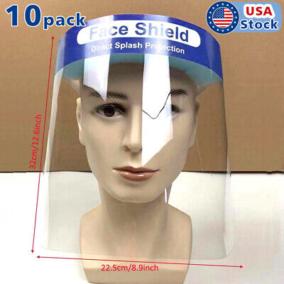 10 PCS Safety Full Face Shield Reusable Washable Face Mask Clear Protection Cove