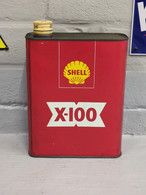 VINTAGE FRENCH SHELL X100 Motor Oil Can / Tin 2 Litres Used Empty (SH63 ...