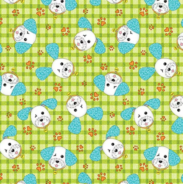 Joey the Shop Dog: Happy Joey Green Cotton Fabric 110cm Wide (per metre)