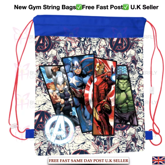 Marvel Avengers Drawstring Pull String P.e Gym School Bag Swimming Sport Bag