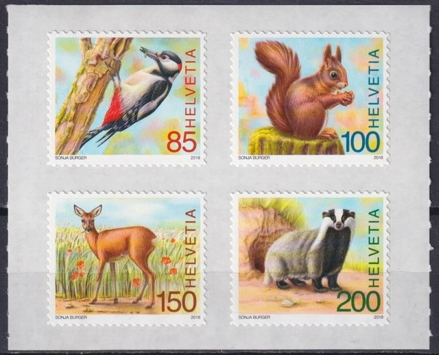 Switzerland 2018 Animals of the Forest, Fauna, Birds, Squirrels, Badger MNH**