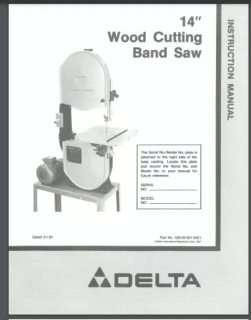 Delta 28-245 14 inch Wood Cutting Band Saw Owner Parts manual 28 pgs. 1991 model