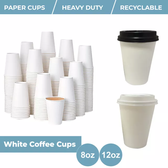 Disposable Coffee Cups 8oz / 12oz White Paper Cups And Sip Lids For Hot Drinks