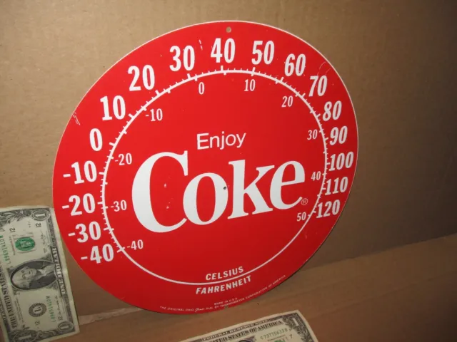 Enjoy COKE - 12" Diameter - Round Wall Sign Thermometer Face -- 1980's Coca-Cola