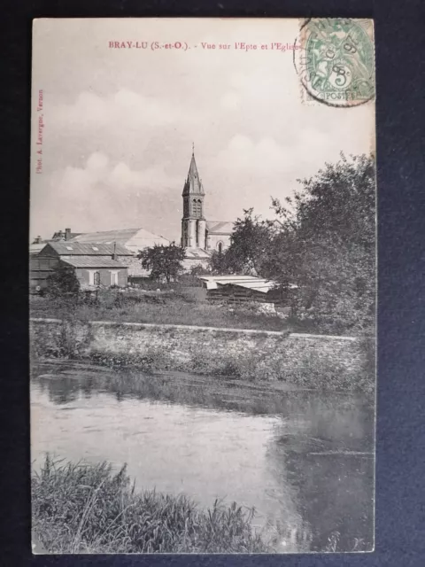 cpa 95 - BRAY et LÛ (Val d'Oise) Vue sur l'EPTE et l'ÉGLISE village