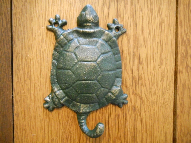 3 Cast Iron Antique Style Nautical TURTLE Coat Hooks Hat Hook Rack Towel Sea