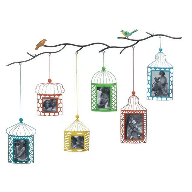 Gorgeous Multicolor Iron Glass Wall Mount Birdcage Stylish Photo Frame Decor