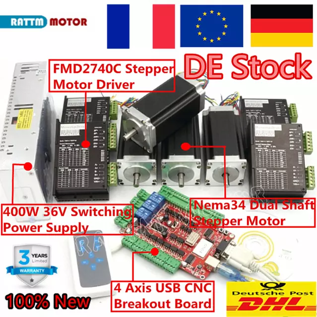 4 Axis NEMA23 425oz-in dual shaft stepper motor 3A 1.8deg USBCNC Controller Kit