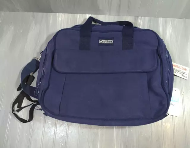 Vintage Lands End Canvas Large Square Rigger Canvas Suitcase Carry On Bag Navy