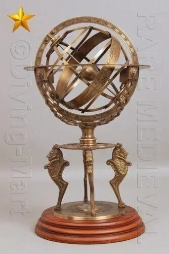 Globe antique armillaire gravé en laiton nautique de 18 pouces avec boussole 2